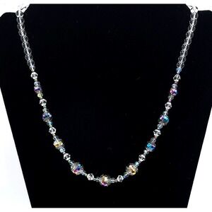 Clear Crystal Beaded Necklace Aurora Borealis Toggle 20in